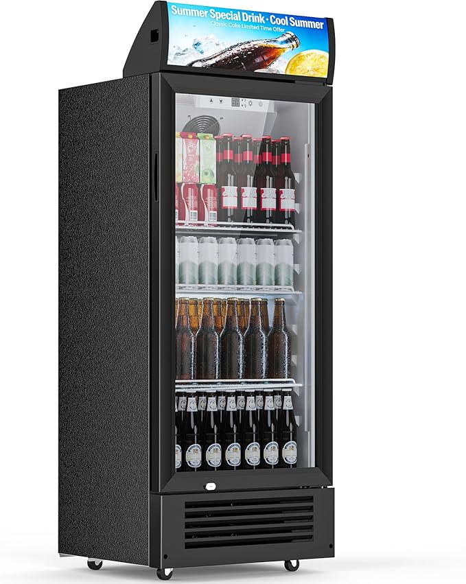 COWSAR Beverage Refrigerator Cooler, Freestanding 145 Can Beverage Refrigerator with Smart Temperature Control，6 CU FT Quiet Fridge with Lightbox for Bar, Office, Restaurant or Home, Black