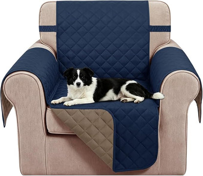 Reversible Recliner Chair Covers, 23" Chair, Navy/Camel | Chair Covers for Living Room with Elastic Straps, Water Repellent, Chair Protectors Covers for Dogs