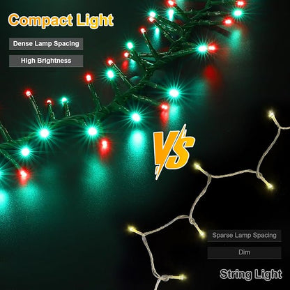 500 LED Red & Green String Lights, 46ft 16 Modes Plug in Christmas Lights, Waterproof Connectable Color Changing Cluster Lights for Indoor Outdoor Party Holiday Decor
