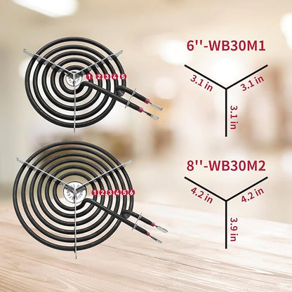 WB30M1 and WB30M2 GE Hotpoint Electric Stove Burner Replacement Element, Perfectly Fit GE Hotpoint Electric Range Stove Top-Includes 2 * 8'' and 2 * 6''