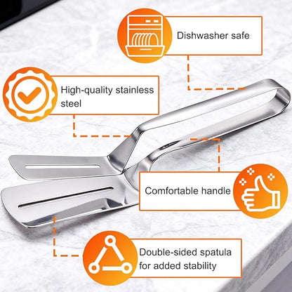 Stainless Steel Grill Clamp, 2PCS Grill Clamp Spatula, Anti-Scald Extended Handle Spatula Tong, 2026 New Multi-Functional Stainless Steel Barbecue Clamp Food for Flipping Steak Fish Bread BBQ