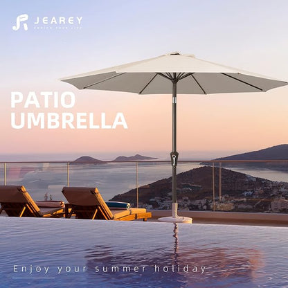 JEAREY 9FT Outdoor Patio Umbrella Outdoor Table Umbrella with Push Button Tilt and Crank, Market Umbrella 8 Sturdy Ribs UV Protection Waterproof for Pool, Garden (Beige)