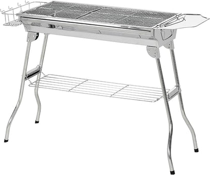Portable Charcoal Grill with Storage, Stainless Steel Outdoor BBQ Grill for Camping, Tailgating, and Picnics
