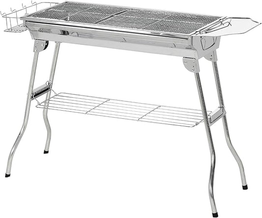 Portable Charcoal Grill with Storage, Stainless Steel Outdoor BBQ Grill for Camping, Tailgating, and Picnics