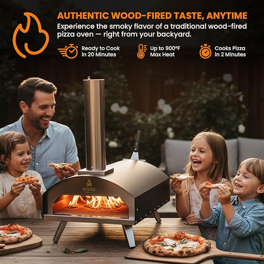 Stoke 13-Inch Wood Pizza Oven With Gas Burner, Peel, Rain Cover, and Cutter Included for Backyard, Camping, or Tailgating