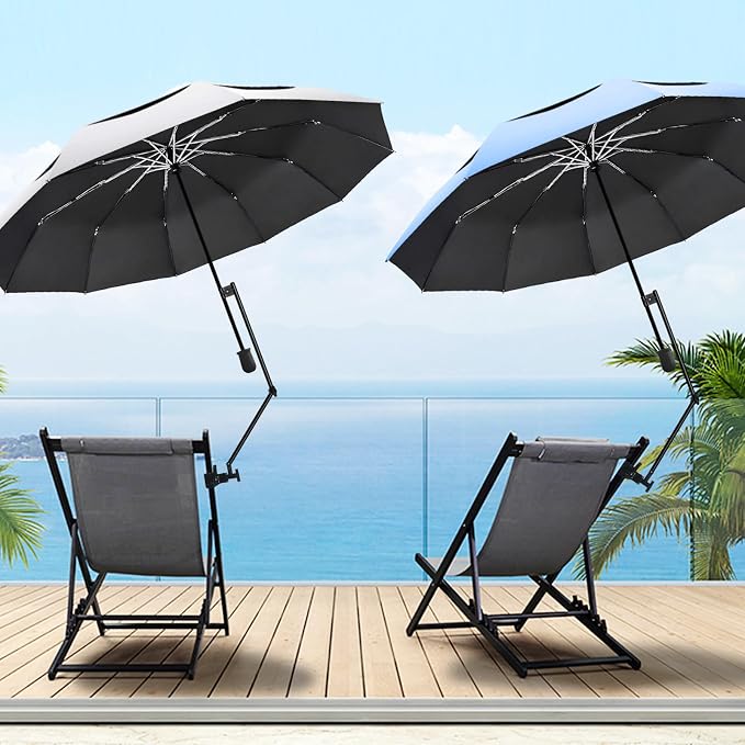 HOBVO UPF 50+ Golf Umbrella with Adjustable Universal Clamp, Portable Umbrellas for Rain, Manual Open & Close, for Beach Chair, Golf Cart, Stroller, Bleacher, Patio