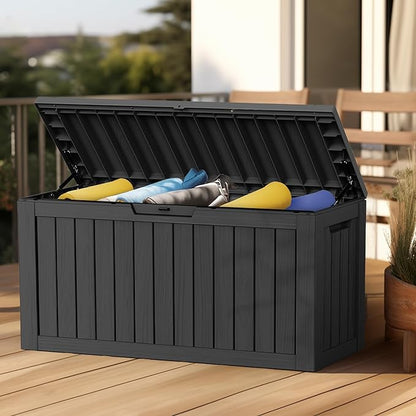Vixzen 80 Gallon Resin Deck Box, Lockable Outdoor Storage Box for Patio Cushions Storage Furniture,Garden Tools, Pool Supplies, Weatherproof and UV Resistant- Black