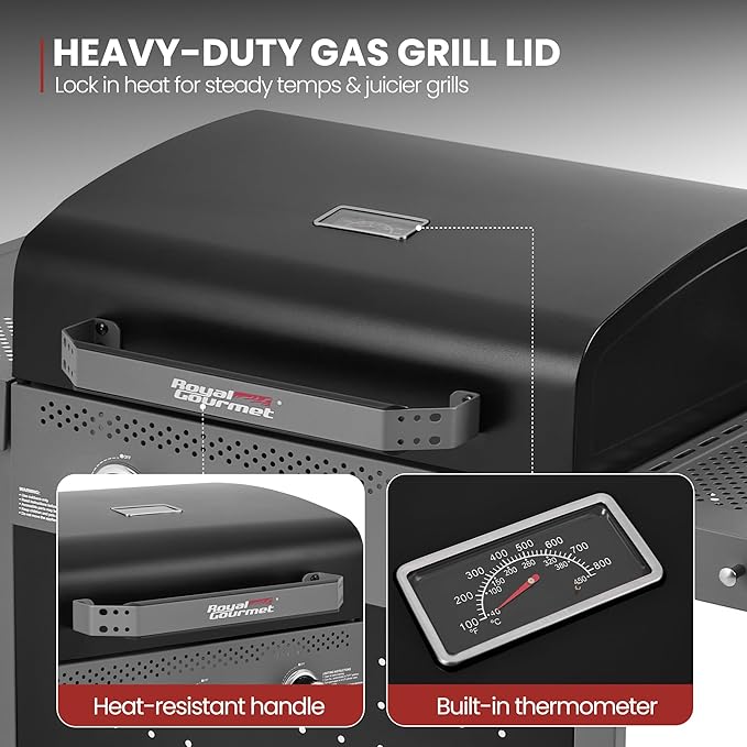 Royal Gourmet GL3001 3-Burner Gas Grill with Pegboard, 420 Sq. In. Cooking Area, 19,500 BTU, Foldable Side Shelves with Hooks, Two Large Wheels, Ideal for Backyard and Patio, Black & Cool Gray