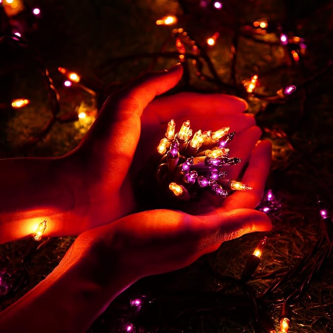 Orange & Purple Halloween Lights, 75ft 300 Count Incandescent String Light | UL Certified Connectable Mini Bulbs String Lights for Outdoor, Indoor, Garden, Porch, Party, Home, Halloween Decor