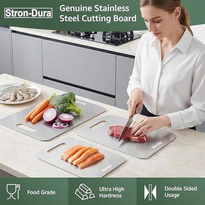 Cutting Board, Stainless Steel Cutting Board, Foodgrade Cutting Boards for Kitchen, Double Side Use, Odor free, Set of 3, 15",13",11",