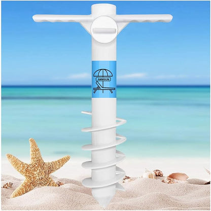 AMMSUN Beach Umbrella Sand Anchor Heavy Duty, Outdoor Umbrellas Base with 5 Spiral Screw, Universal & One Size Fits Most Beach Umbrella, Safe Umbrella Holder Stand Ideal for Strong Winds White