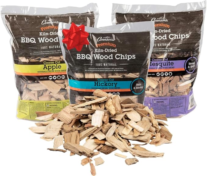 Camerons All Natural Wood Chips for Smoker, 3 Pack - Apple, Hickory, Mesquite -260 Cu In Bag, Approx 2lbs ea- Kiln Dried Coarse BBQ Grill Wood Chips for Smoking - Barbecue Accessories & Grilling Gifts