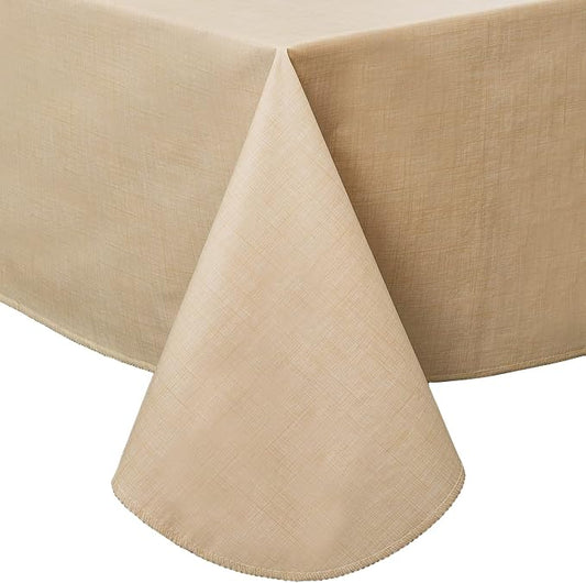 LIBERECOO Vinyl Tablecloth with Flannel Backing, Champagne, Waterproof, Stain-Resistant, Easy-Clean Table Cover for Dining, Kitchen, and Outdoor Use, 60" x 60" Square