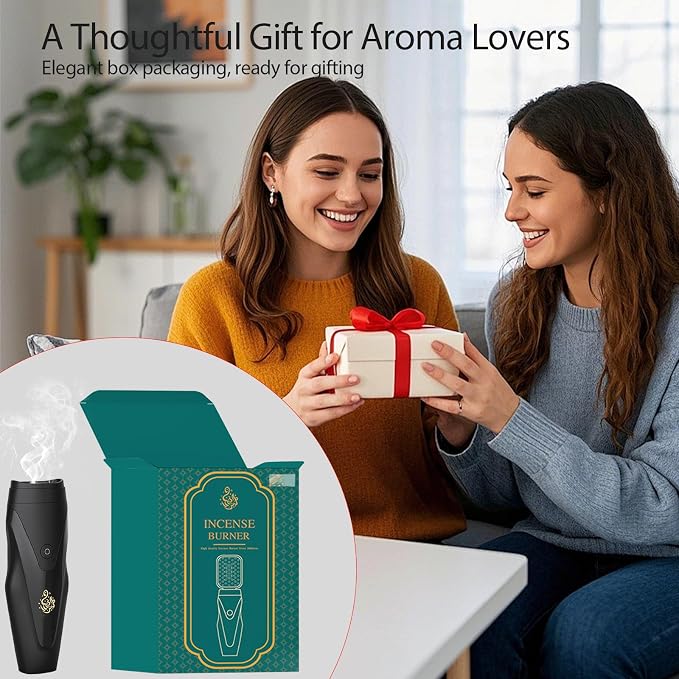 Rechargeable Arabian Electric Incense Burner, 2-in-1 Handheld Incense Comb, USB Electric Aroma Diffuser, Portable Fragrance Burner for Home, Travel, Muslim Ramadan Gift. (Black)