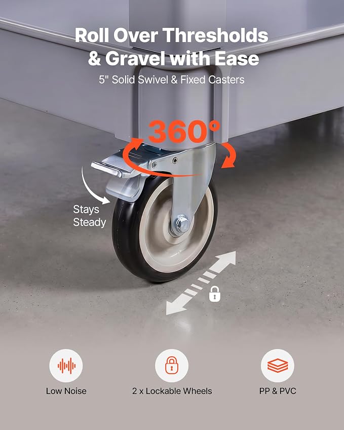 VEVOR Utility Cart, 550 lbs Capacity, 2 Tier Service Cart with 360° Swivel & Fixed Wheels (2 with Brakes), Heavy Duty Plastic Rolling with Storage Tray, Tool Storage for Garage Warehouse Workshop