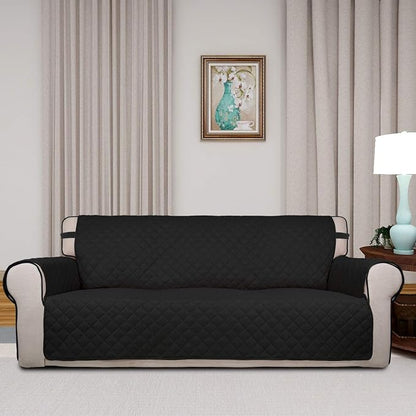 PureFit Reversible Quilted Couch Covers for Dogs Oversized Sofa Cover 78” | Black/Beige, Water Resistant Couch Protector, Washable Pet Couch Cover with Non Slip and Elastic Straps For Kids