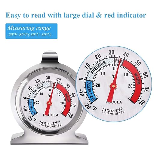 6 Pack Refrigerator Thermometer, 30-30°C/20-80°F, Classic Fridge Thermometer Large Dial with Red Indicator Thermometer for Freezer Refrigerator Cooler