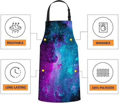 oFloral Galaxy Bib Apron with Adjustable Neck for Men Women,Suitable for Home Kitchen Cooking Waitress Chef Grill Bistro Baking BBQ Apron