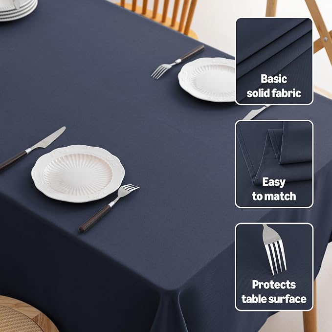 Amazon Basics Thin Rectangle Tablecloths, Water-Resistant Textured Fabric, Wrinkle Resistant, Washable Decorative Table Cover for Dining, Parties, 60" x 104", Navy Blue, Pack of 2