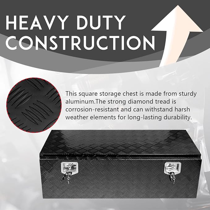 48 * 18 * 18 Aluminum Heavy Duty Diamond Plate ToolBox Chest Box Pick Up Truck Bed RV Trailer Toolbox Storage Organizer with T-Handle Latch Dual Lock Keys - Black