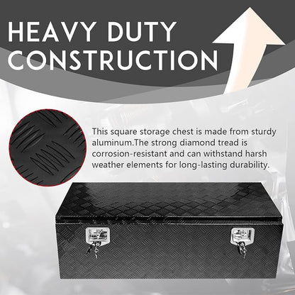 48 * 18 * 18 Aluminum Heavy Duty Diamond Plate ToolBox Chest Box Pick Up Truck Bed RV Trailer Toolbox Storage Organizer with T-Handle Latch Dual Lock Keys - Black