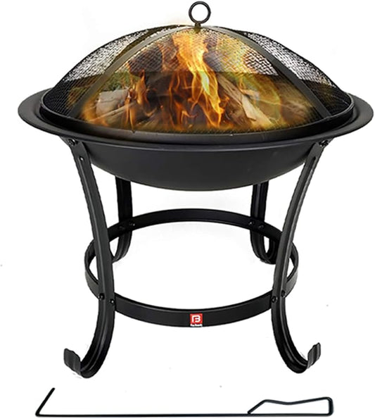 Fire Beauty Fire Pit BBQ Grill Pit Bowl with Mesh Spark Screen Cover,Poker