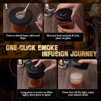 Electric Whiskey Smoker Kit – No Butane Needed with Built-in Ignition, Rechargeable Cocktail Smoker for Drinks, 6 Wood Chips, Gift for Men, Dad, Husband, Old Fashioned Bourbon Lovers