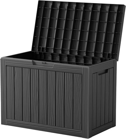 Vixzen 46 Gallon Outdoor Deck Box, Lockable Outdoor Storage Box for Patio Furniture, Garden Tool and Pool Supplies, Weatherproof and UV Resistant (Black, 46 Gallon)