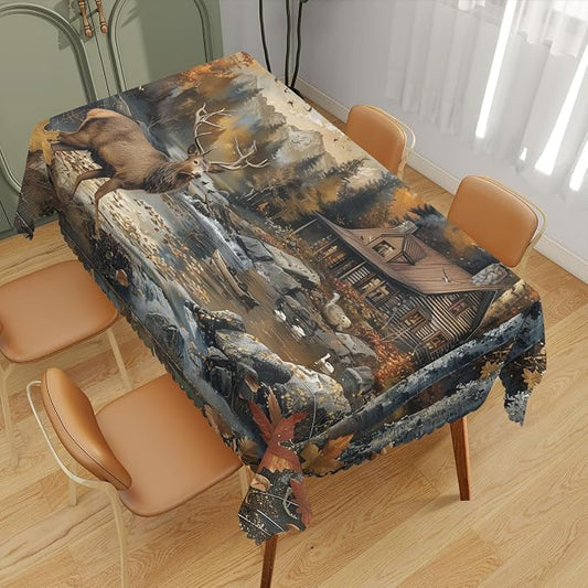 Retro Rustic Decorative Rectangle Tablecloth Bear Cottage Country Rustic Cabin Rectangle Table Cover Anti-Oil Tablecloth for Dining Tables, Parties, Wedding and Banquet Decoration 52" x 70"