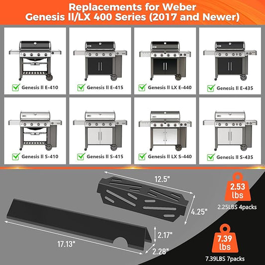 QuliMetal Grill Parts for Weber Genesis II E-410/E-415/E-435, Flavorizer Bars and Heat Deflectors for Weber Genesis II LX E-440 Series Gas Grills, 17" Porcelain Enameled for Weber 66686 66041 66033