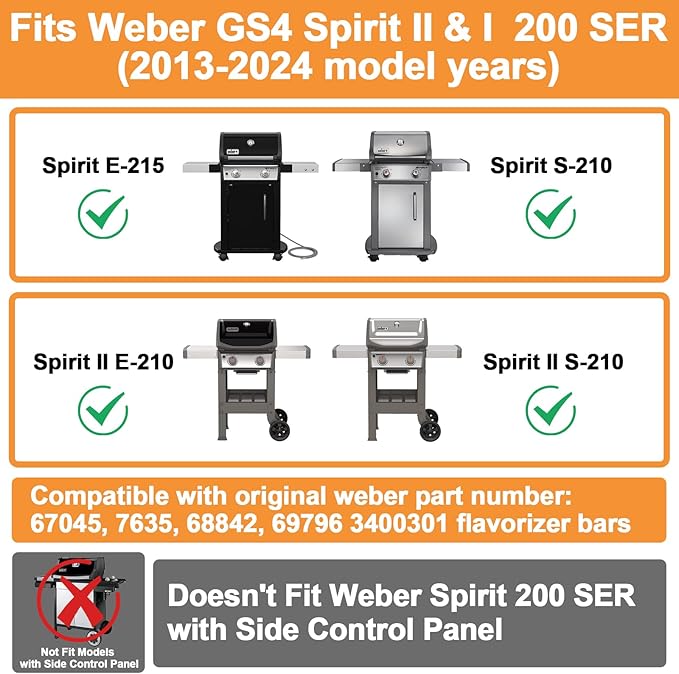 3400301 Flavorizer Bars for Weber Spirit GS4 Spirit II/I 200 SER E215 S210 E220 Grill Accessories Webber Spirit 2 Grill Parts Replacement 7635 67045 69796 GS4 Burner Covers 15.3", 304 Stainless Steel