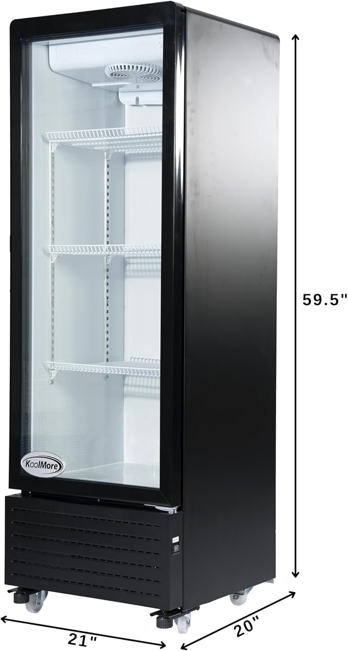 KoolMore 21 in. One Glass Door Commercial Display Merchandiser Refrigerator Cooler in Black, ETL Listed, 8 cu. ft. (KM-MDR-1GD-8C)