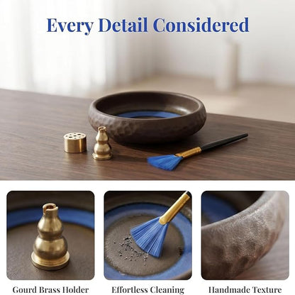 6 Inch Japanese Incense Holder for Stick,Ceramic Handmade Brown | Incense Burner Bowl,9-Hole Design for Sticks,Cones,Coils Sage,Palo Santo - Perfect for Meditation,Yoga & Zen Home Décor