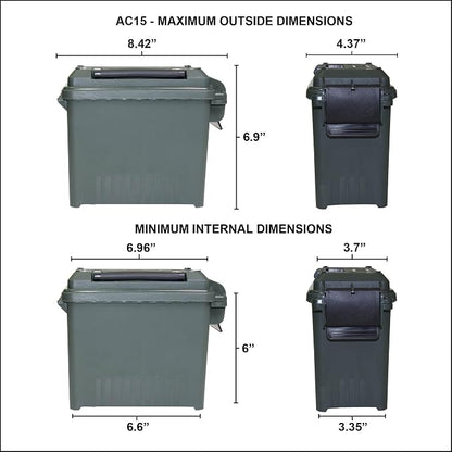 MTM AC15-11 Ammo Can Mini for Bulk Ammo, Water-Resistant Seal, Double Padlock Tabs, 12-Pound Capacity, USA Made, Forest Green