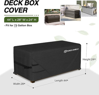 Porch Shield Patio Deck Box Storage Cover - 600D Outdoor Waterproof Cover for 73 Gallon Box Tear Resistant Rectangular Fire Pit Table Covers 44 x 28 x 24inch Black