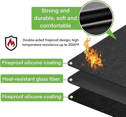 60 x 40 inch Under Grill Mats for Outdoor Grill,Double-Sided Fireproof Deck & Patio Protector, Waterproof & Oil-Proof BBQ Mat for Indoor Fire Pit/Fireplace, Lawn - Heavy-Duty Black Grill Pad