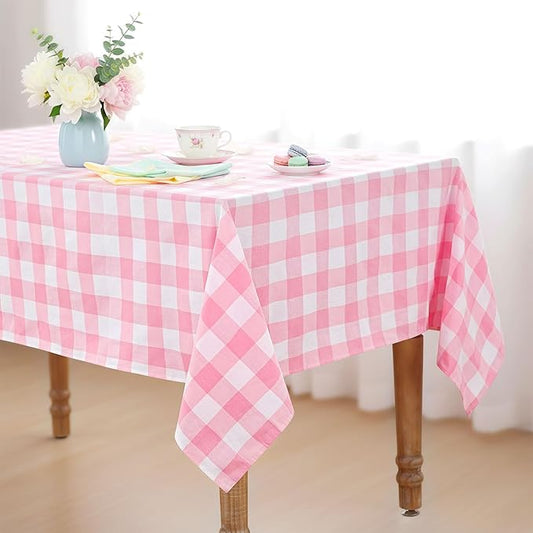 B-COOL Pink Plaid Tablecloth Easter Checkered Tablecloth Fabric Pink and White Gingham Flag Table Cover for Parties, Valentines, Race Car Birthday Party, Birthday, Outdoor Picnic, 56x84inch