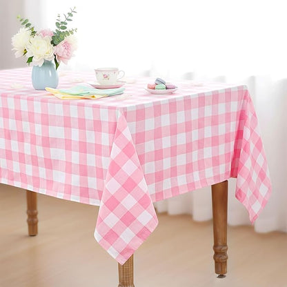 B-COOL Pink Plaid Tablecloth Checkered Fabric Cover 56x120 Inch Table Cloths, Valentines Party Picnic Decorative Gingham Tablecloths, Sturdy Rectangle Pink and White Checkered Cover Decorations