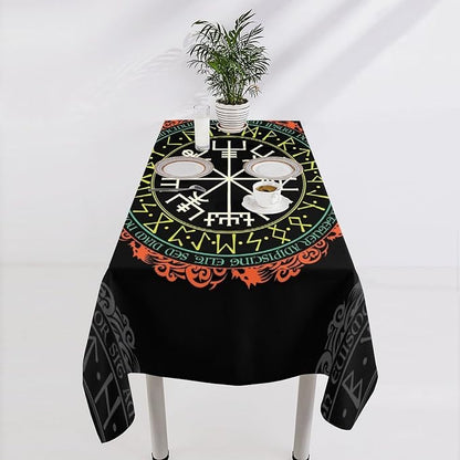 Vintage Viking Pattern Tablecloth, Viking Ancient Runic Helmet of Awe Seasonal Table Cloth Waterproof Wipeable Table Cover for Picnic Holiday Party Kitchen Dining 55x75