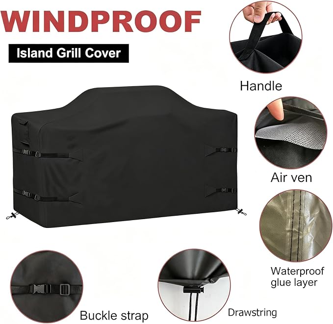 98 Inch Island Grill Cover Kitchen Extra Large Grill Cover 600D Oxford Cloth Heavy Duty Waterproof 98" L x 42" W x 48" H, Black