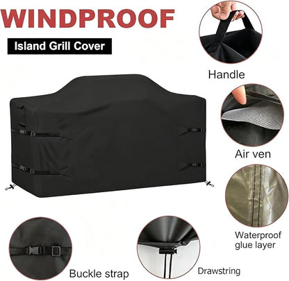98 Inch Island Grill Cover Kitchen Extra Large Grill Cover 600D Oxford Cloth Heavy Duty Waterproof 98" L x 42" W x 48" H, Black