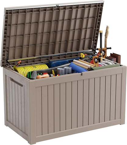 Vixzen 280 Gallon Deck Boxes Outdoor Waterproof, Lockable Storage Box for Patio Cushions Storage Furniture, Garden Tools, Pool Supplies, Weatherproof and UV Resistant (Grey, 280 Gallon)
