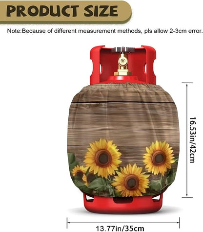 20 lb Dual Propane Tank Cover Protective Propane Tank Blanket for Grill, Travel Trailer RV, and Outdoor Use Windproof Weatherproof Gas Cover Wood Print Sunflower