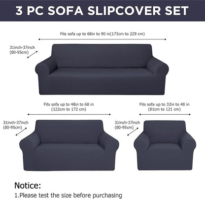 Peryiter 3 Pcs Couch and Loveseat Sofa Covers,Dark Gray,Fleece | Armchair Covers for Living Room, Sofa Cushion Slipcover, Furniture Protector, Polyester and Spandex, Washable