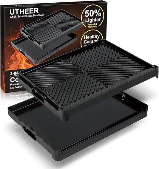 Cast Aluminum Reversible Griddle Pan for gas and electric stove stovetop cooking, Easy-Check Fit Accessory for Outdoor Cooking or Use