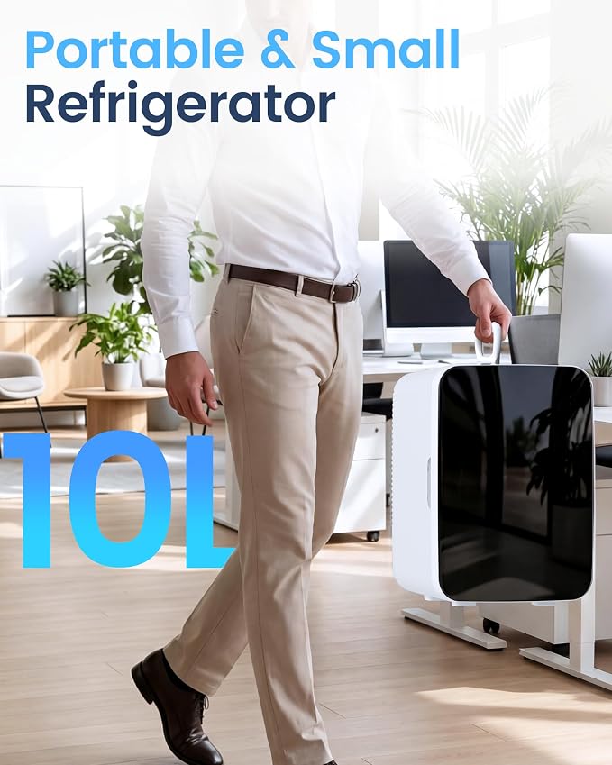 Electactic 10L Portable Mini Fridge, Compact Refrigerator, White | Quiet 2.6 gal Skincare Fridge with AC/DC Adapter for Makeup, Beverages and Food, Ideal for Bedroom, Office and Travel