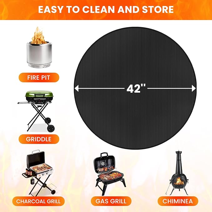 Large 42'' Fire Pit Mat for Solo Stove Bonfire | Double-Sided Fireproof | Waterproof | Oil-Proof | Easy to Clean | Bonfire Accessories | Round BBQ Mat for Solo Stove Accessories Deck Patio Lawn