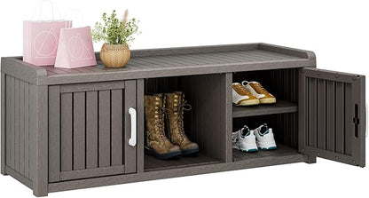 Bifanuo Shoe Storage Cabinet, 2-Door Outdoor Storage Bench with Adjustable Shelves, Waterproof UV-Resistant for Hallway, Living Room, Entryway, Large Capacity Modern Organizer (Grey)
