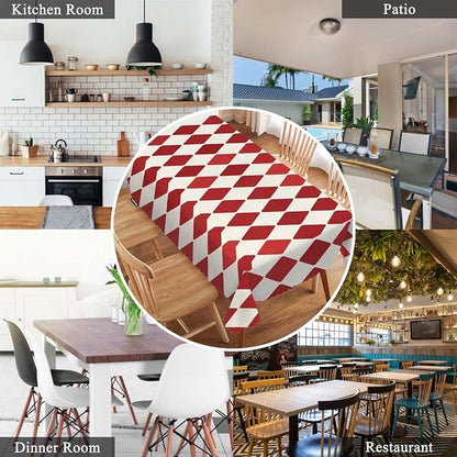 Swono Tablecloth Red Rhombuses, Retro Diamond Argyle Red Table Cloth for Kitchen Dining Tabletop Decoration Parties Weddings, 52 X 70 Inch Rectangle Picnic Tablecloth