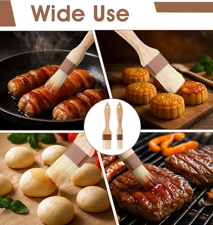 4Pcs Pastry Brush, Natural Bristle Pastry Brushes for Cooking Baking Grilling Basting Brush with Beech Wooden Handle for Butter Oil Marinade, Grilling & Baking Kitchen Food Brushes (1 Inch & 1.5 Inch)